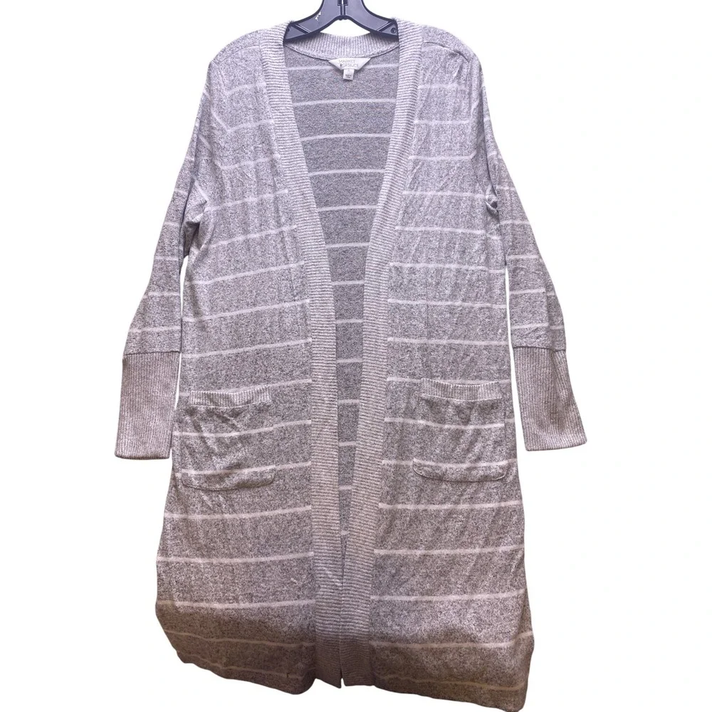 Market & Spruce Sweater Womens Large Striped Open Front Cardigan Rayon Cosy Soft